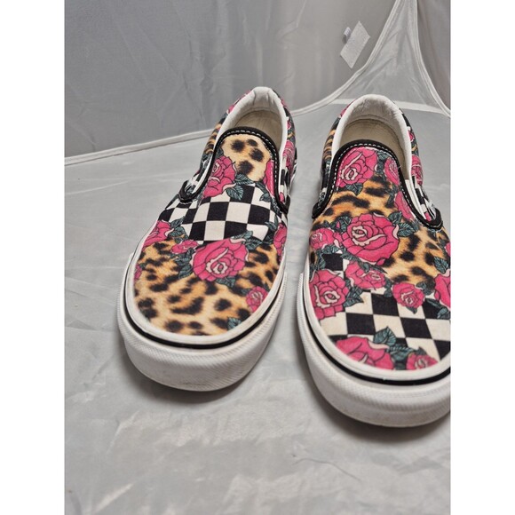 Vintage Discontinued Vans Mens 5 W 6.5 Checkered Cheetah Rose Print - Picture 2 of 6